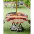 thumbnail image 4 of Fsddascl Retro American Flag Outdoor Tablecloth - 60 Inch Round Dining Table Cover, Vintage Red Strip Star US Flag Waterproof Outdoor Table Cloth with Umbrella Hole & Zipper for Picnic/Patio/Party, 4 of 7
