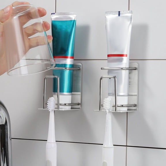 GETAJGHSD Stainless Steel Toothbrush Holder Wall Mounted Nail Free Bathroom Organizer with Rinsing Cup