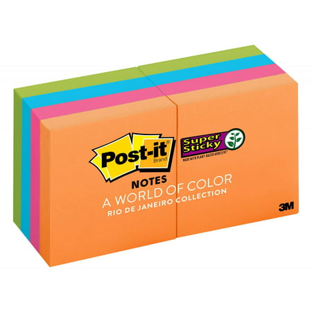 Post-it Super Sticky Notes 8 Pack, 2in. X 2in., Rio de Janeiro Color (Best App For School Notes)