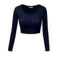 thumbnail image 2 of Doublju Women's Round Neck Slim Fit Long Sleeve Crop Tops (Female Plus Size Available), 2 of 4