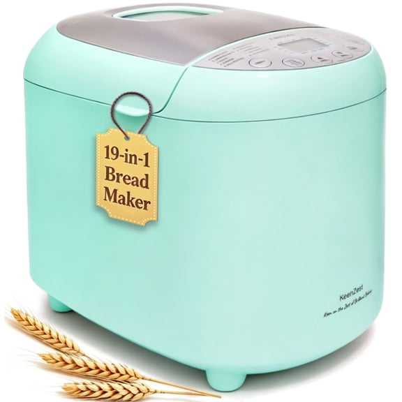 KeenZest 19-in-1 Handy Bread Machine, 2LB Whole Wheat Bread Maker with Homemade Cycle, 15H Delay Timer, Mint Green