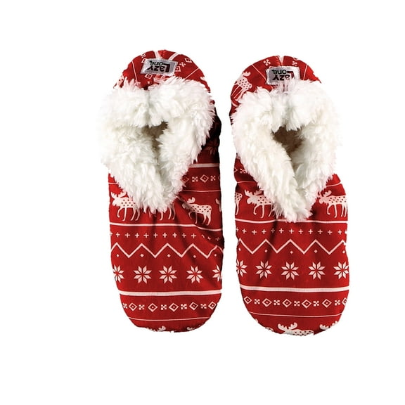 Women’s Fuzzy Slipper Socks with Grippers – Soft Microfiber Outer, Cozy Fleece Lined Indoor House Socks (Nordic Moose, L/xl)