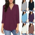 thumbnail image 7 of Womens Tops 3/4 Sleeve Shirts V Neck Collared Blouse Dressy Casual Pleated Front Tunic Tops Clothes, 7 of 7