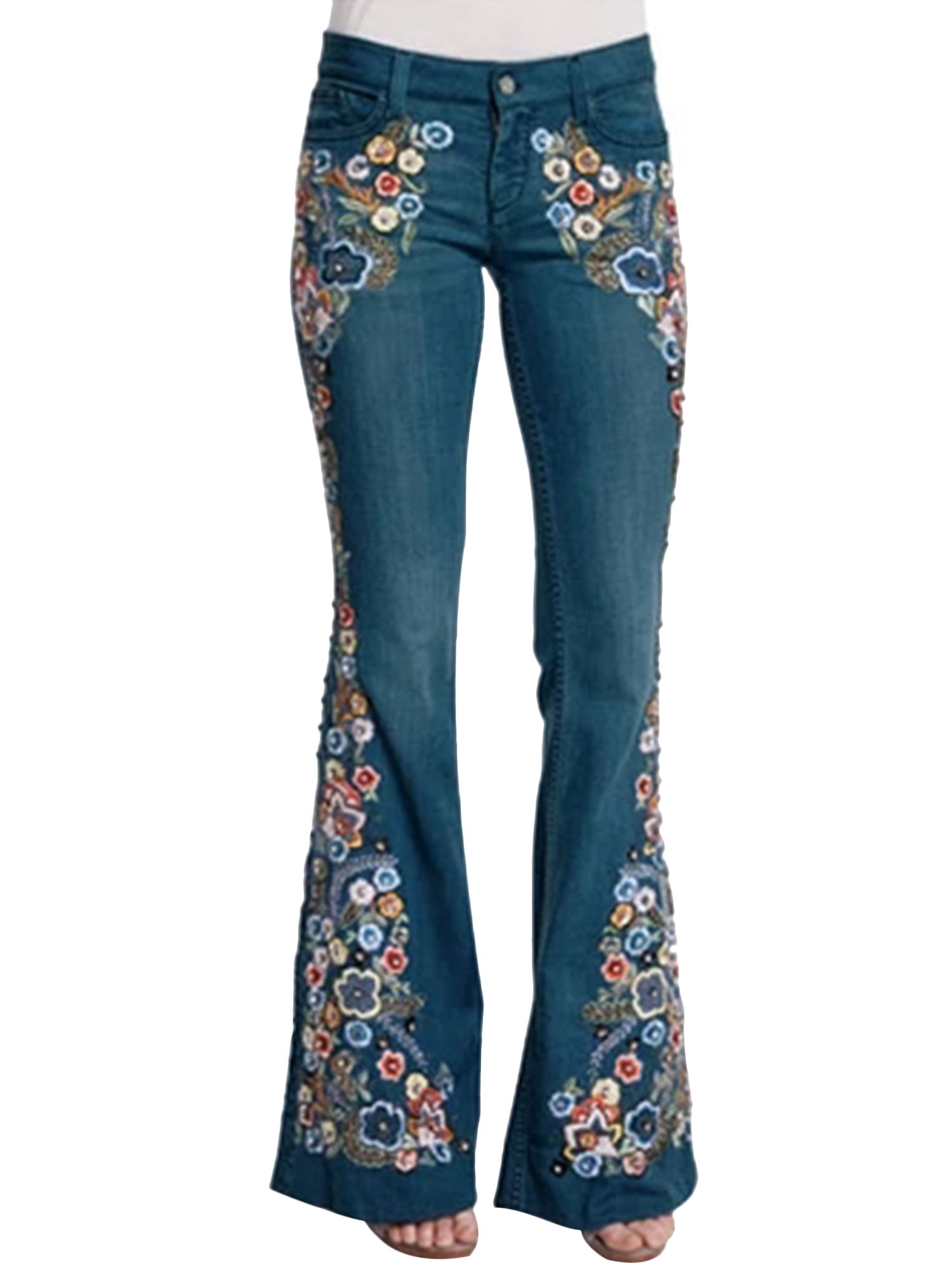 plus size floral embroidered jeans