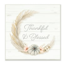 Thankful & Blessed Tender Autumnal Phrase Wreath Inspirational Graphic Art Unframed Art Print Wall Art