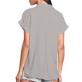 thumbnail image 3 of Blusa abotonada señoras moda V Masajeadores de cuello casual suelta manga corta verano Top para las mujeres gris M, 3 of 6