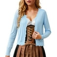 thumbnail image 4 of idosla Women's Long Sleeve V-Neck Button Down Cardigan Knit Shrugs Sweater (Light Blue, L), 4 of 9