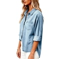 thumbnail image 4 of Enjoytime Denim Blouses for Women Dressy Casual Collared Button Down Shirts Fall Trendy Long Sleeve Tops, 4 of 8