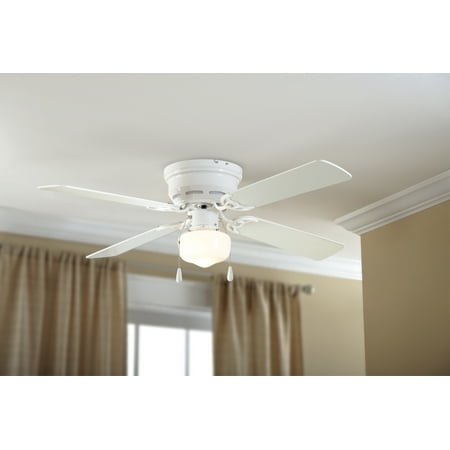 Mainstays 42  Hugger Metal Indoor Ceiling Fan with Single Light  White  4 Blades  LED Bulb  Reversible