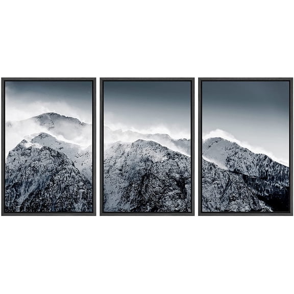 wall26 Framed Canvas Print Wall Art Set Snowy Mist Arctic Mountain Range Nature Wilderness Photography Realism Rustic Landscape Colorful Cool for Living Room, Bedroom, Office - 16"x24"x3 Bl