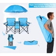 thumbnail image 2 of LAZZO Outdoor Foldable Picnic Double Chair, Portable Camping Chair with Umbrella, Cup Holder, Built-in Cooler and Carry Bag, Blue, 2 of 8