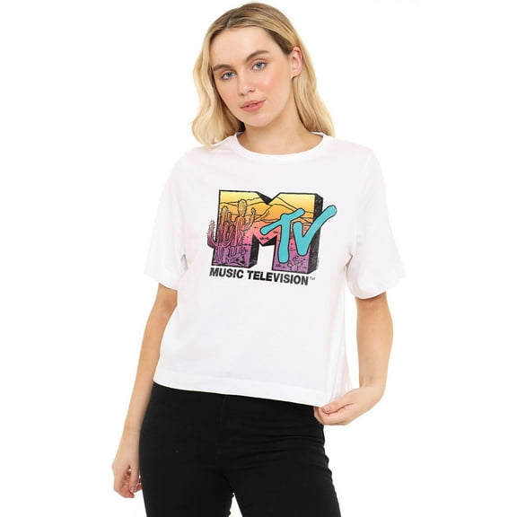 MTV Western Sky Women's Boxy Cropped T-Shirt Casual Graphic Tee