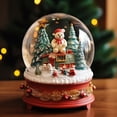 thumbnail image 3 of Caja de música Snow Globe Christmas Bear con Papá Noel y árboles, 3 of 3