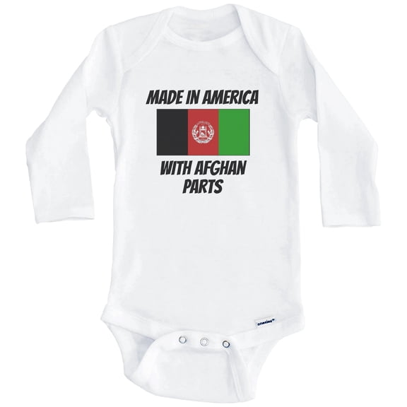 Made In America With Afghan Parts Afghanistan Flag Funny One Piece Baby Bodysuit (Long Sleeve), 0-3 Months White