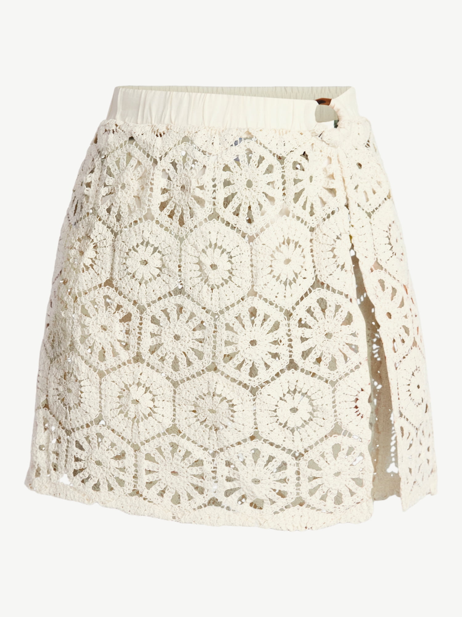 Time and Tru Women's and Women's Plus Size Palm Crochet Coverup Skirt, Sizes XS-3X