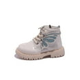 thumbnail image 4 of Miluxas Kid Baby Girls Fashion Lace up Leather Ankle Boots Bright Diamond Butterfly Wings Side Zipper Outdoor Warm Short Snow Waterproof Boots for girls White 1.5 M(35), 4 of 9