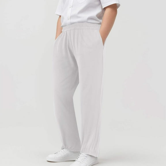 Boys Baggy Sweatpants Straight Wide Leg Open Bottom Casual Pants Elastic Waist Workout Athletic Joggers Pockets Sweat Pants Cropped Pants for Boys with Pockets Elastic Waist Trousers