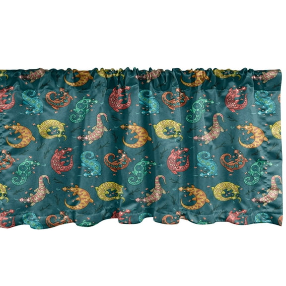 Ambesonne Reptile Window Valance, Bohemian Colorful Lizards, 54" X 18", Multicolor