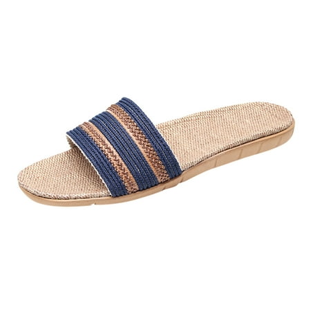 

Luiyenes Fashion Linen Open Men s Beach Shoes Indoor -slip Toe Home Flat Slippers Men s slipper