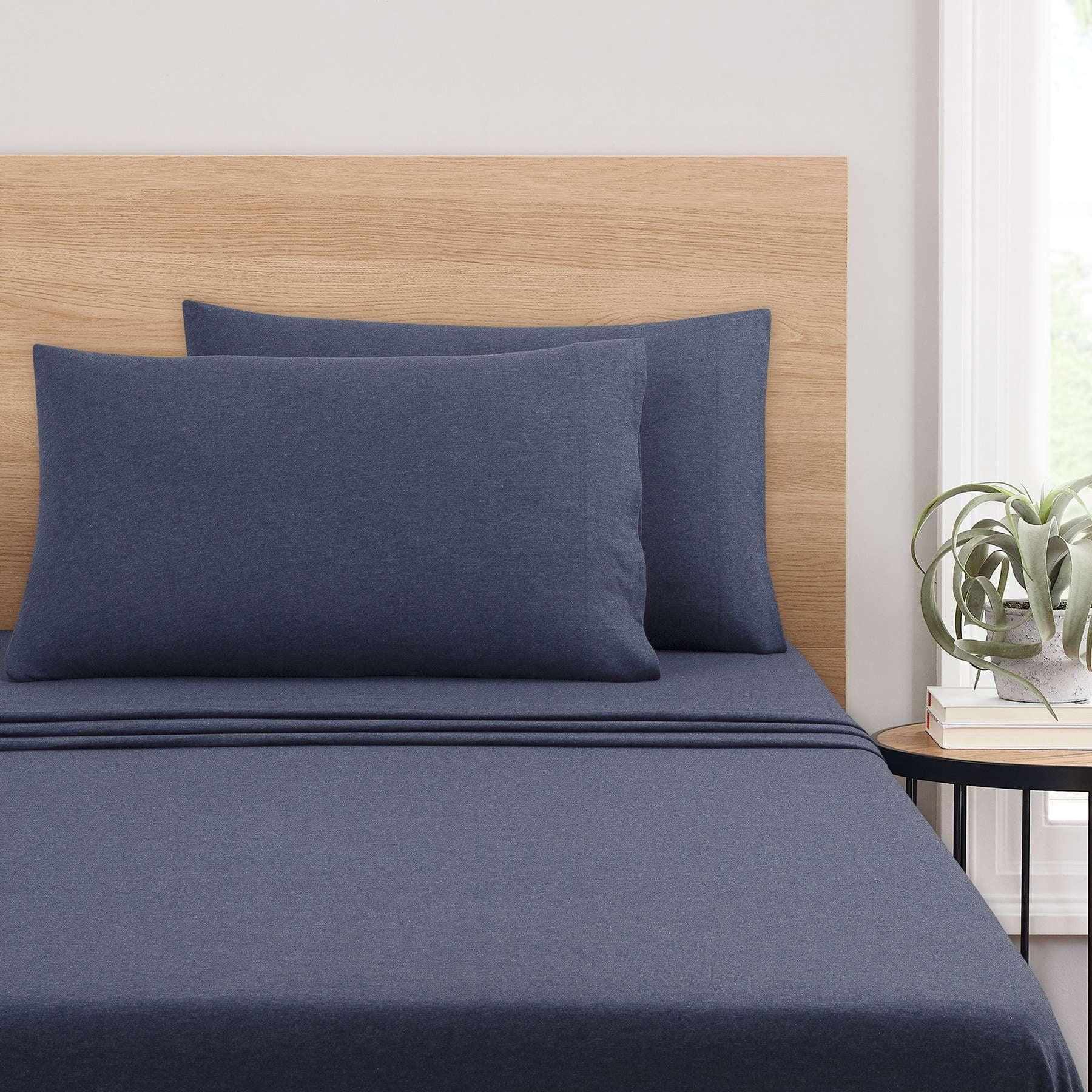 Mainstays Extra Soft Adult Jersey Bed Sheet Set, Queen, Blue Cove, 4 Pieces