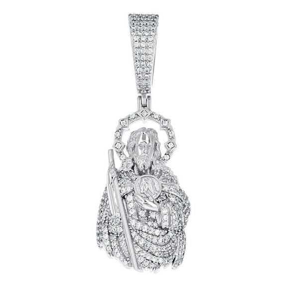 925 Sterling Silver Unisex Cubic Zirconia St. Jude Saint Religious Pendant Necklace 47.7x16.6mm Wide Pendant for Women