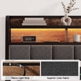 thumbnail image 7 of ROGALIS Queen Size Upholstered Headboard with 2-Tier Storage Shelf, RGB LED Light, Power Outlets & USB Ports, Height Adjustable, Brown & Grey, Headboard Only, 7 of 7
