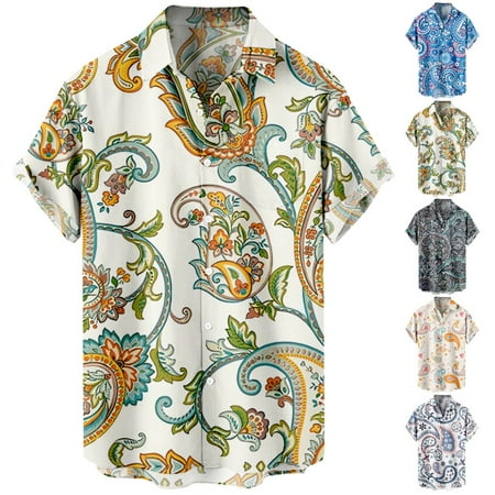

Mens Kids Casual Button Down Short Sleeve Polo Shirts Lapel Print Summer Tops For Men