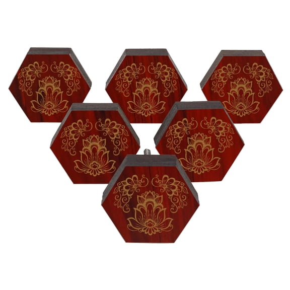 IBA Indianbeautifulart Red Engraved Knobs Wooden Cupboard Door Knobs Pull Handle Pack of 10