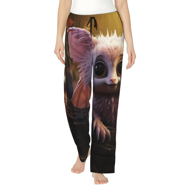 Balery Adorable Fluffy Bat Pantalones de pijama para mujer, pijamas ultraligeros, pantalones de estar por casa-Medium