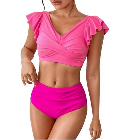 Divhosrg High Waisted Bathing Suit for Women  Bikini Sets for Women Cheeky  Bathing Suit for Women Tummy Control 2 Piece  Women s Swimwear Tankini  Pink Swim Suits for Women 2025 XL