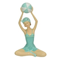 Fancy That Retro Beach Girl With Ball Sage Green Polka Dot Swimsuit Figurine