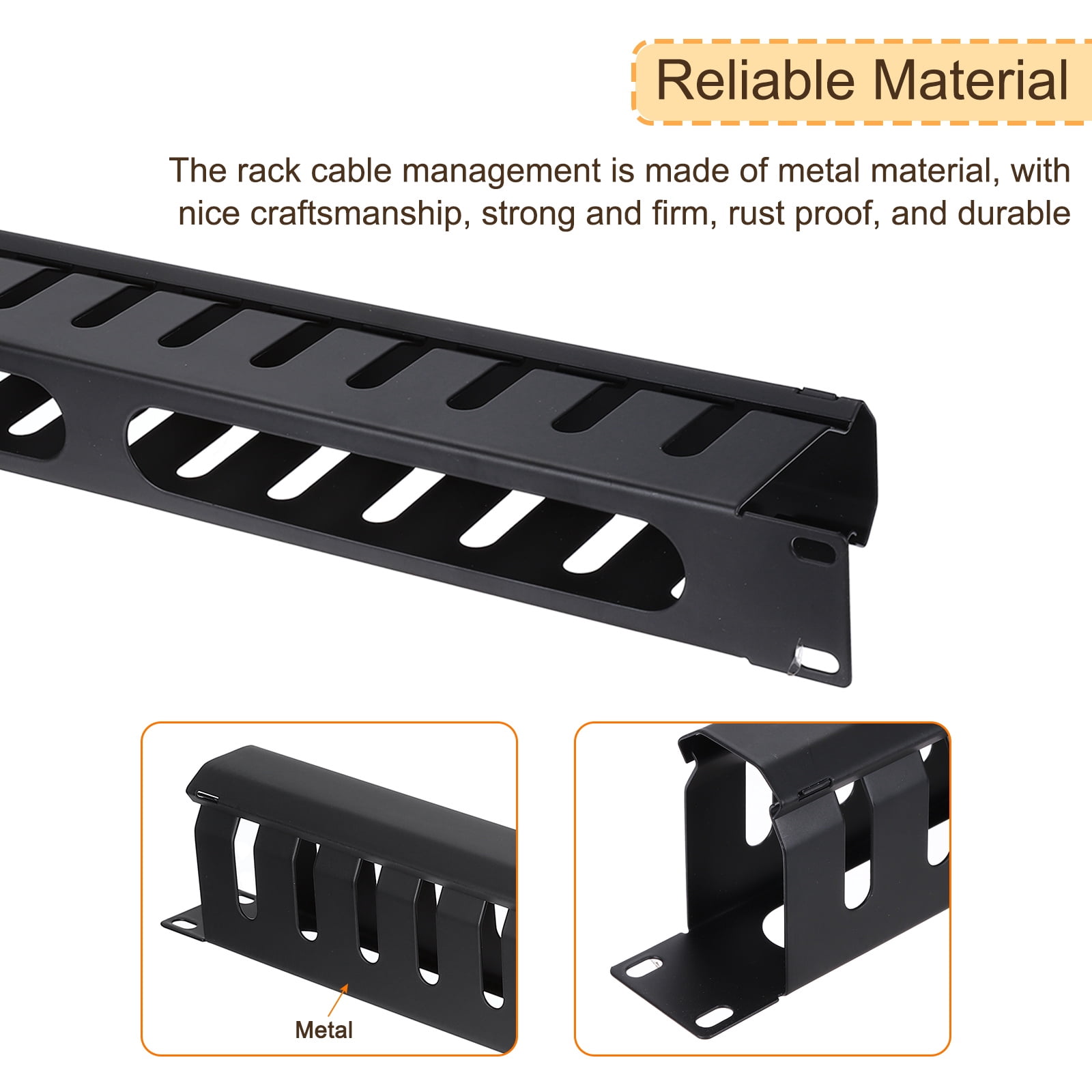 Uxcell 1U 19 Inch Cable Management, 1 Pack 12 Slot Horizontal Rack Mount Wire Organizer, Black