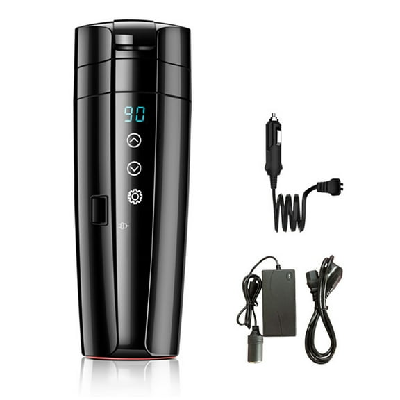 Walmeck 12V/24V Car Heating Cup, 400mL Stainless Steel Heated Travel Mug Car Home Dual Use Smart Temperature Control Electric Kettle for Coffee Tea Milk