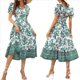 thumbnail image 3 of Vestido Informal, Fluido, con Estampado Floral Bohemio y Mangas Abullonadas para Mujer (Verano 2025) Verde M, 3 of 7