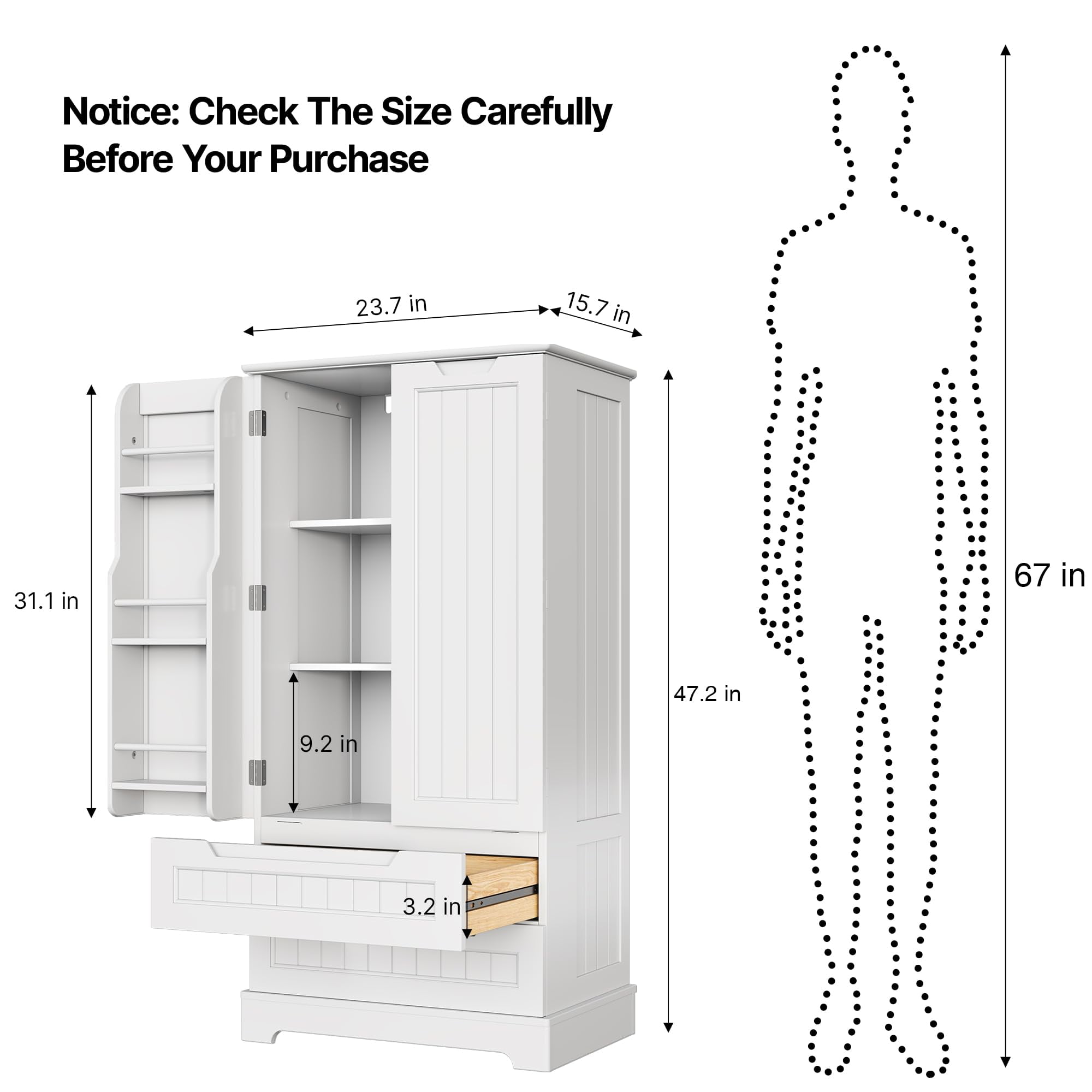 Pantry Cabinet, Lofka 47" Kitchen Pantry Storage Cabinet - 2 Shelves, 2 Drawers & 6 Side Door Shelves - Durable, Magnetic Closure