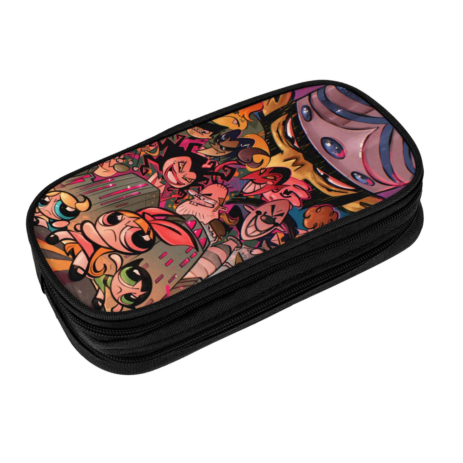 The Powerpuff Gi-rls Pencil Case Large Capacity Pencil Pouch Pen Bag Office Stationery Organizer Travel Makeup Bag Black