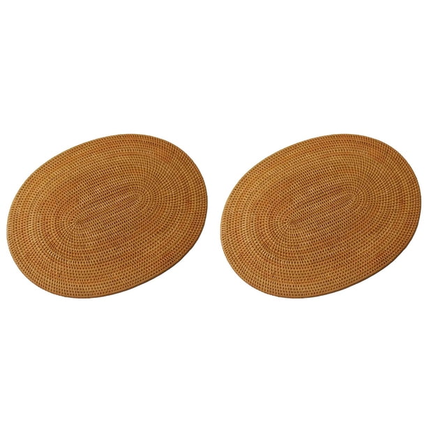 2X Manteles Individuales Tejidos de Ratán, Manteles Redondos Ovalados, Mantel Individual Antideslizante Resistente Al , Mantel Individual Multiusos Natural 30X40cm