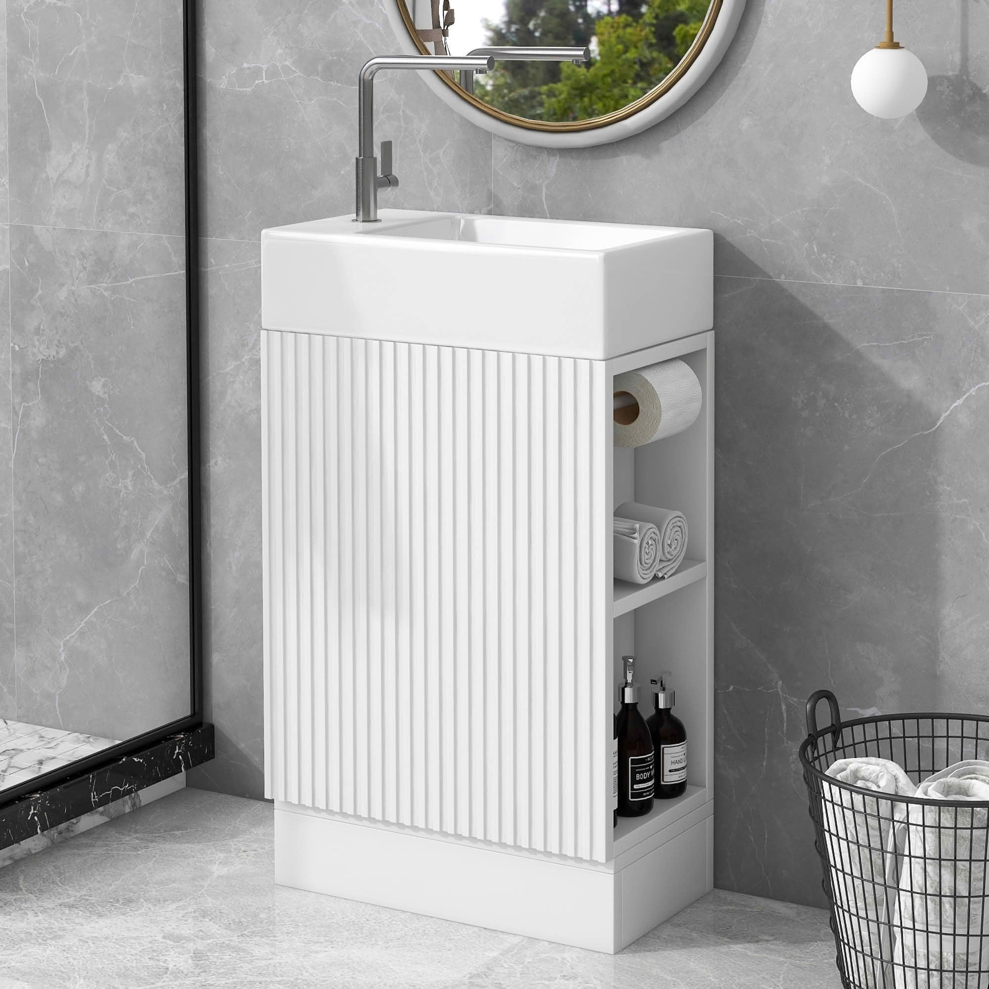 MAYEERTY 18.6" Bathroom Vanity with Sink 2-tier Shelf Left Right Orientation White