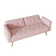 thumbnail image 6 of Velvet Futon Couch, Convertible Folding Sofa Bed with Adjustable Backrests, 2 Throw Pillows, Nailhead Design Tufted Couch with Gold Metal Legs for Apartment, Pink, 6 of 6