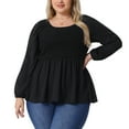 thumbnail image 2 of DARING DIVA Women's Plus Smocked Peplum Crew Neck Chiffon Top 4X Black, 2 of 6