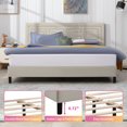 thumbnail image 3 of MUZZ King Upholstered Bed Frame, with Fully Padded Rectangular Geometrically Patterned Nailhead Headboard & Low Profile Footboard, Velvet/Wood Slats Support/No Box Spring Required (Beige), 3 of 7
