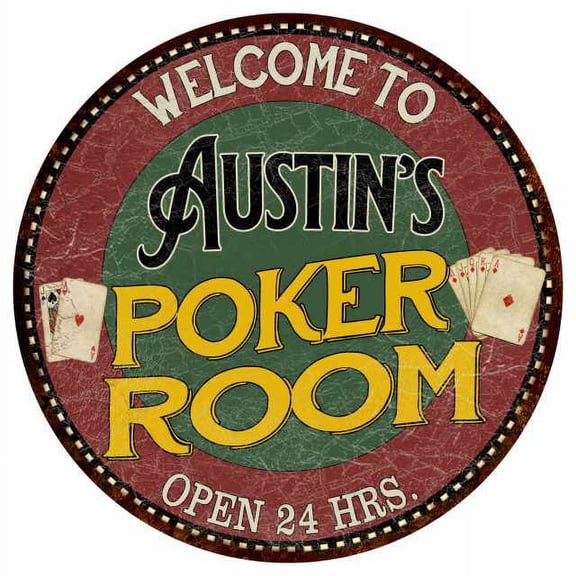 Austin's Poker Room 14" Round Metal Sign Kitchen Bar Wall Decor 100140034251