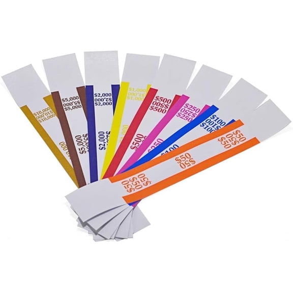 L LIKED Pack of 400 Money Band Bundles Self Sealing Currency Straps for Bill Wrappers (50 of Each - 400 Assorted)