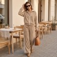 thumbnail image 6 of Szluipve 2 Piece Sets for Women 2 Piece Tracksuit Outfit Striped Side Zip‑Up Collar Jacket & Wide Leg Pants Set Ribbed Knit Casual Loungewear Suit for Daily Vacation Khaki S, 6 of 8