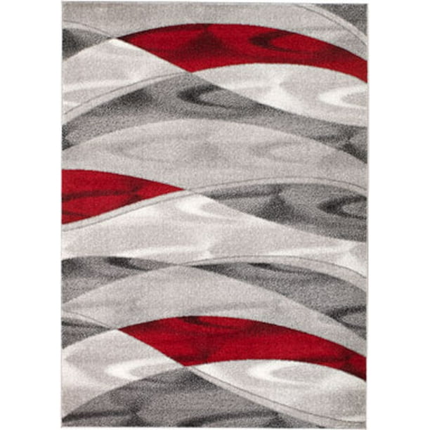 Red Gray Abstract Premium Area Rug, Red And Grey Living Room Rugs