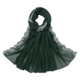 thumbnail image 3 of Embroidered Chiffon Hijab with Lace Trim, Elegant Sheer Head Wrap Scarf for Evening Dress, Special Occasions, and Modest Fashion, Lightweight and Decorative-Blackish Green, 3 of 3