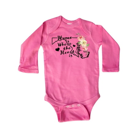 

Inktastic Maryland Home is Where the Heart is with Watercolor Floral Gift Baby Boy or Baby Girl Long Sleeve Bodysuit