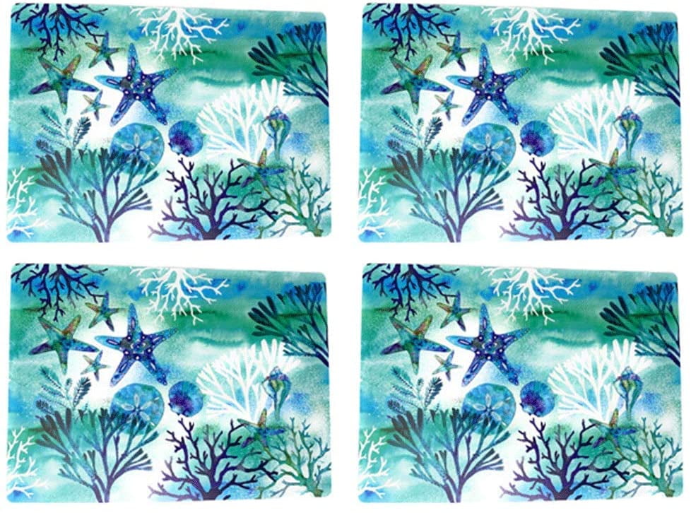 Coastal Living Seascapes Foam Backed Vinyl Placemats Summer Theme, Set