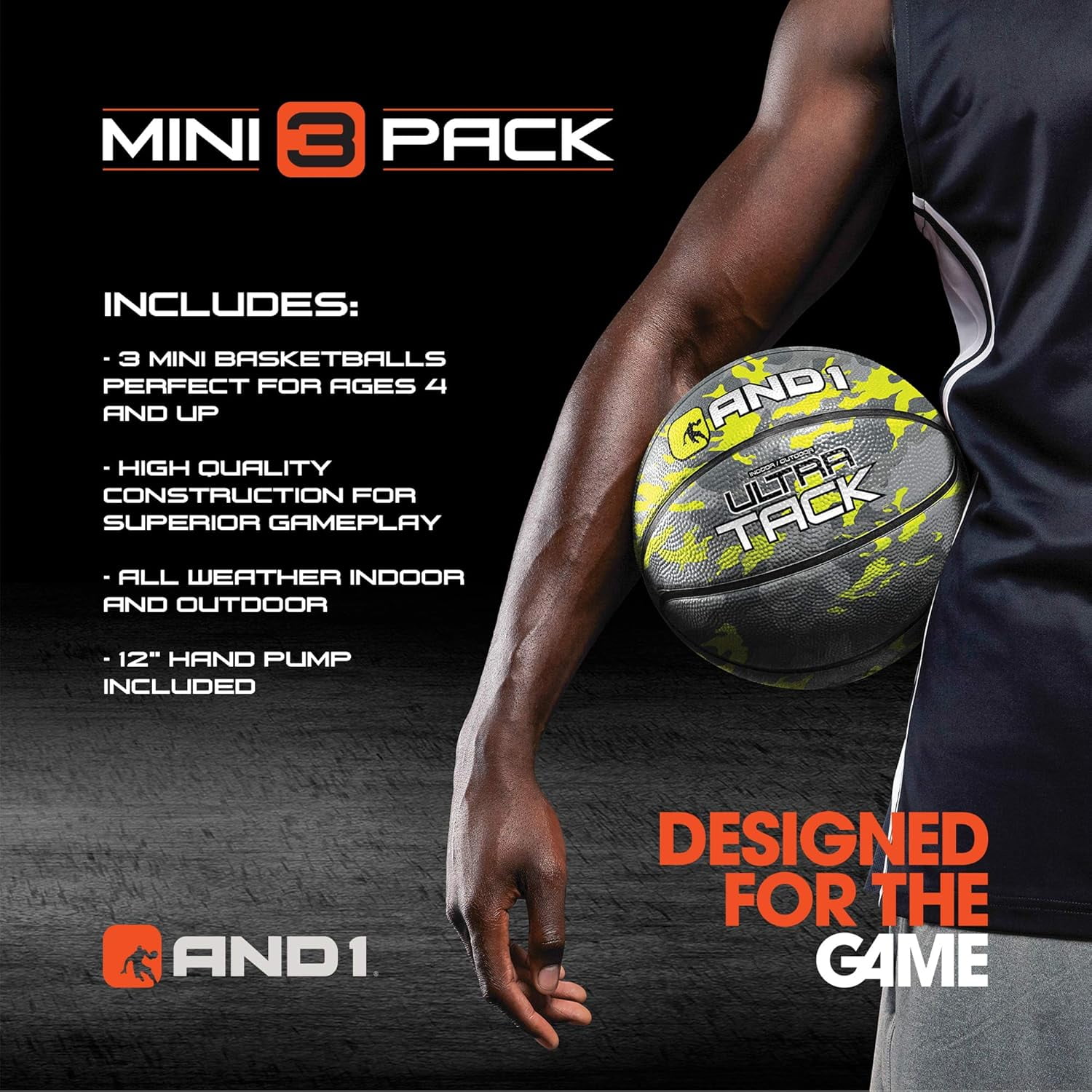 AND1 Mini Basketball 3-Pack - Size 3 (7 Inch) Easy to Grip, Youth Size, Deflated with Pump Included
