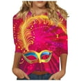 thumbnail image 3 of QATAINLAV Lightning Sale Mardi Gras Shirts for Women Casual Crewneck 3/4 Sleeve Carnival Printed Pullover Top Mardi Gras Outfits Multicolor M, 3 of 6